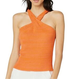 Hudson Twist Crossover Rib Halter Tank Top Womens Size M Orange Organic Recycled